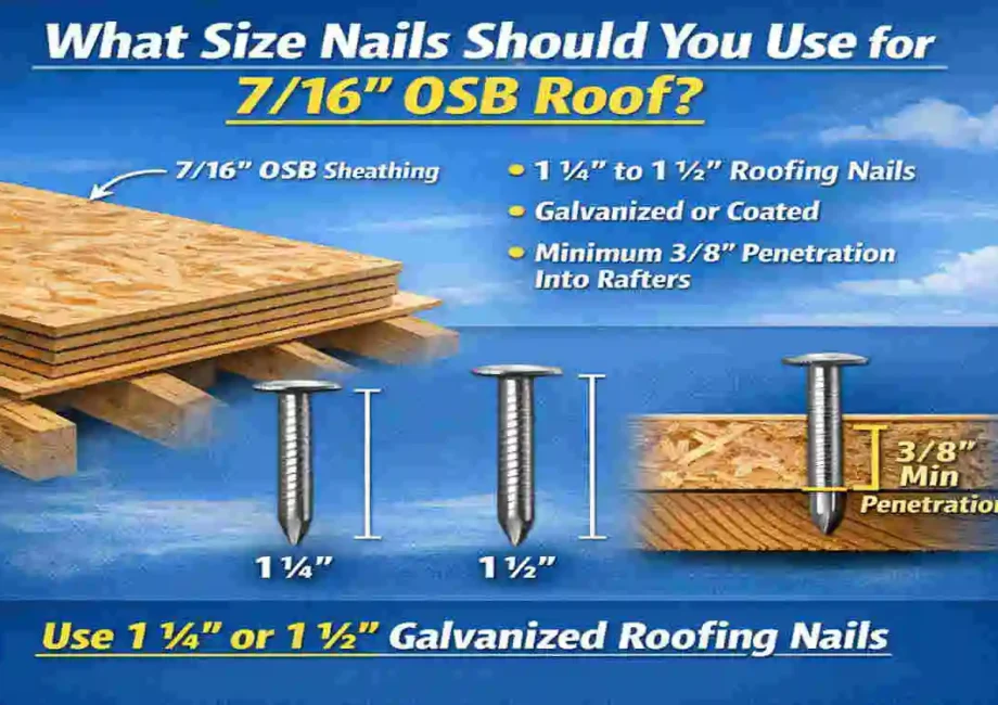 what size nails for 7 16 osb roof sheathing