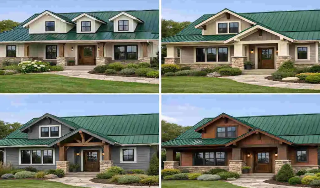 what color exterior home goes with a green metal roof