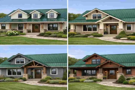 what color exterior home goes with a green metal roof