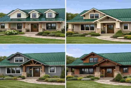 what color exterior home goes with a green metal roof
