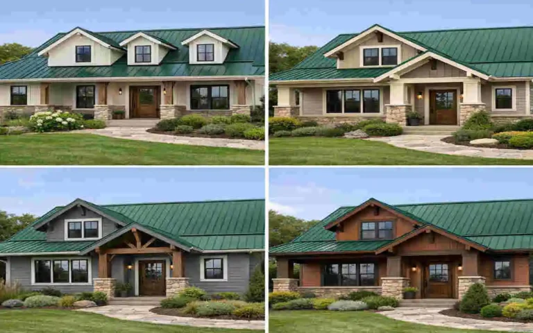 what color exterior home goes with a green metal roof