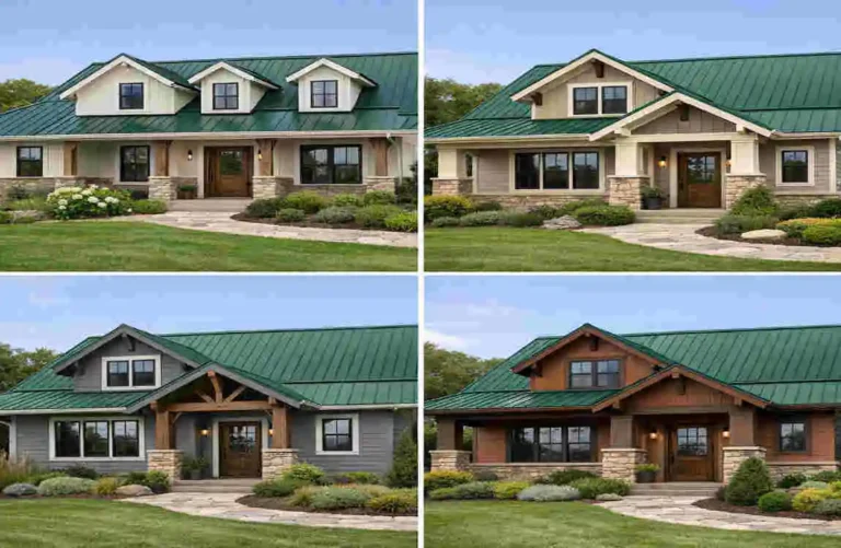 what color exterior home goes with a green metal roof