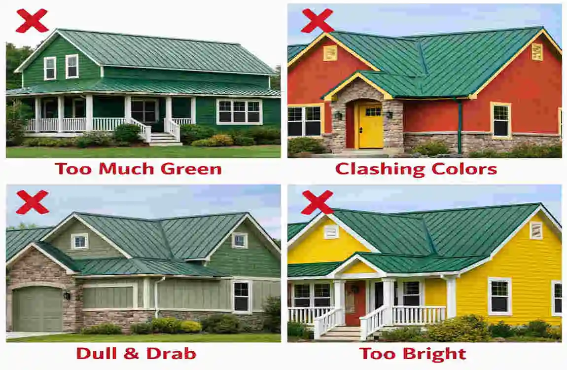 what color exterior home goes with a green metal roof