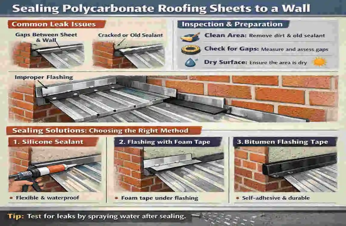 how to seal polycarbonate roofing sheets to wall