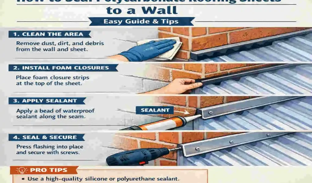 how to seal polycarbonate roofing sheets to wall