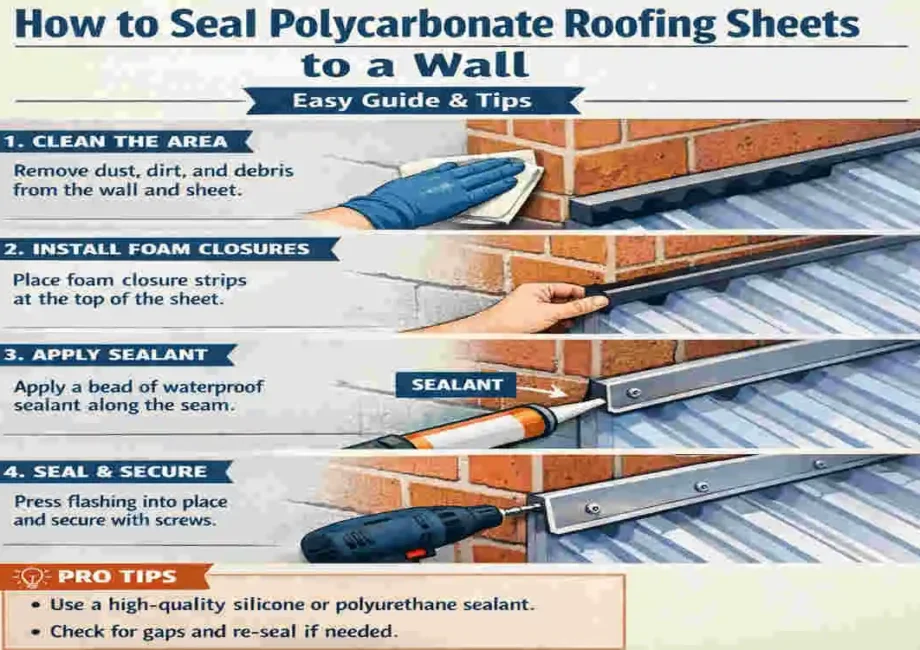 how to seal polycarbonate roofing sheets to wall