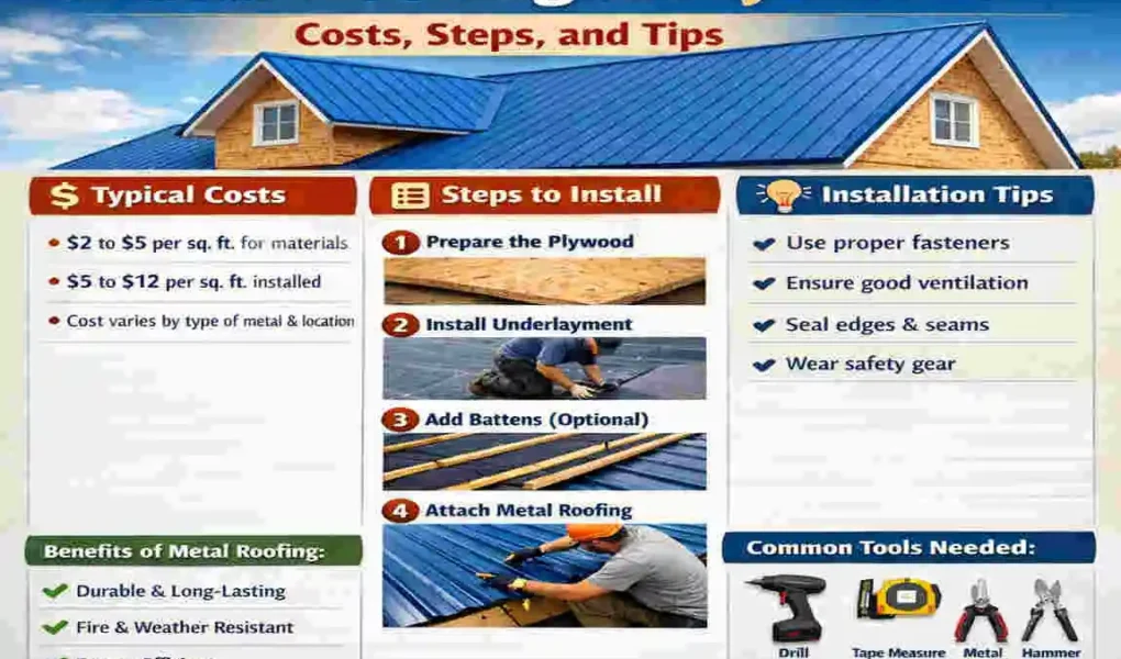 how to install metal roofing panels on plywood cost